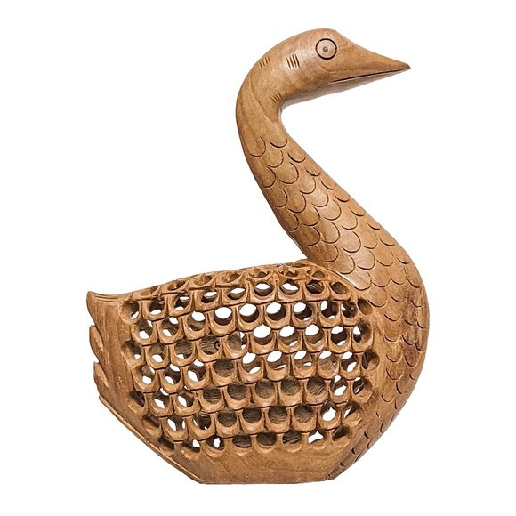 Handcrafted Wooden Undercut Jaali Duck (6 Inch) - Picture 1 of 6